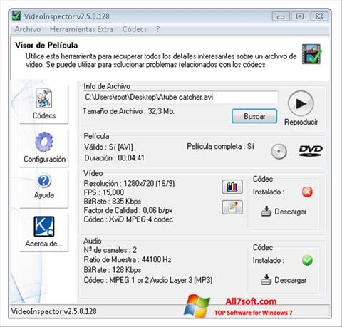 Posnetek zaslona VideoInspector Windows 7