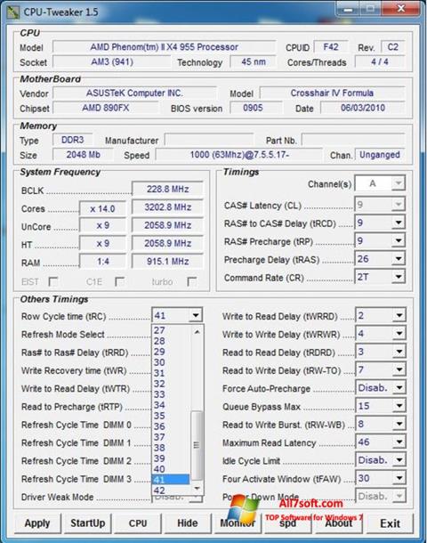 Posnetek zaslona CPU-Tweaker Windows 7
