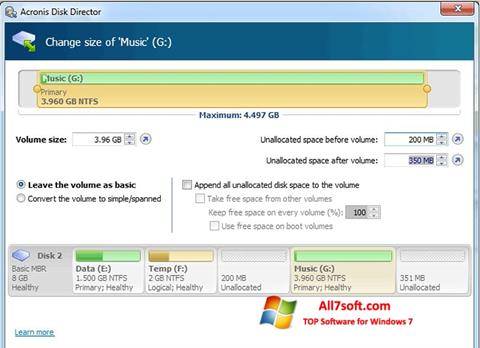 Posnetek zaslona Acronis Disk Director Windows 7