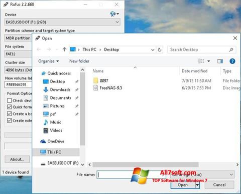 Posnetek zaslona Rufus Windows 7
