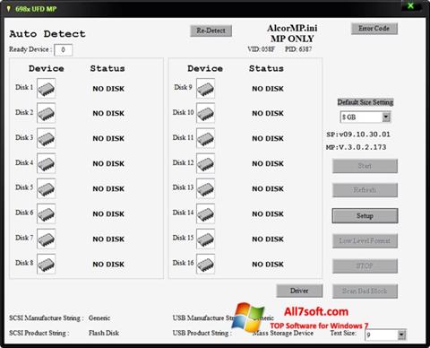 Posnetek zaslona AlcorMP Windows 7