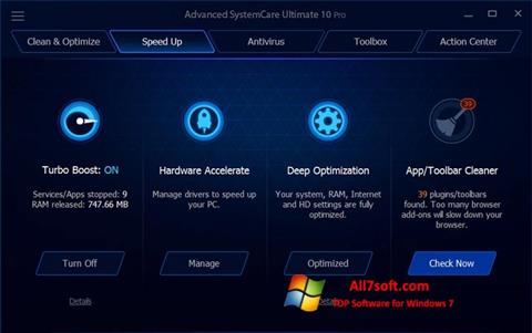 Posnetek zaslona Advanced SystemCare Ultimate Windows 7