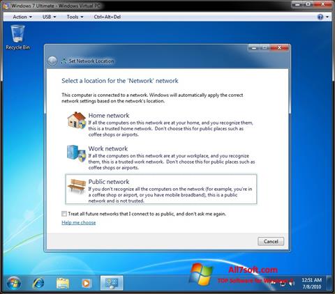 Posnetek zaslona Windows Virtual PC Windows 7