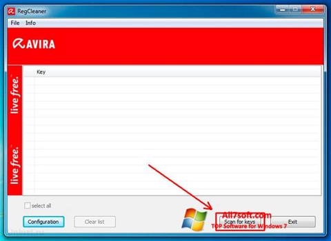 Posnetek zaslona Avira Registry Cleaner Windows 7