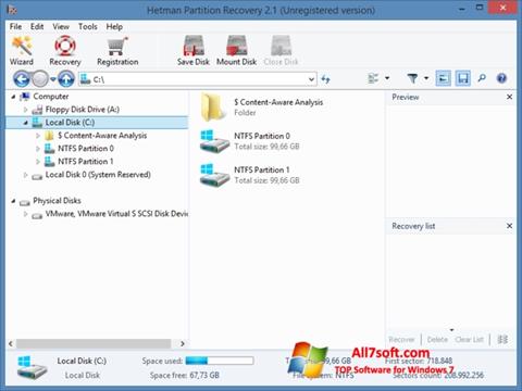 Posnetek zaslona Hetman Partition Recovery Windows 7