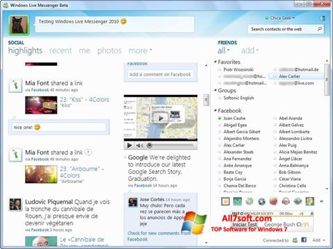 Posnetek zaslona Windows Live Messenger Windows 7