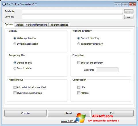 Posnetek zaslona Bat To Exe Converter Windows 7