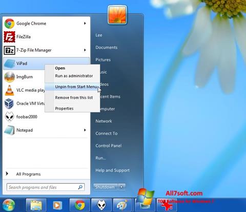 Posnetek zaslona ViStart Windows 7