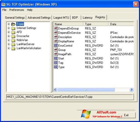 Posnetek zaslona TCP Optimizer Windows 7