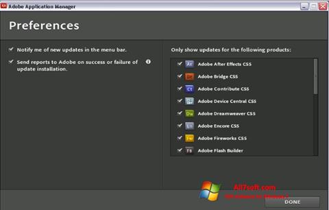 Posnetek zaslona Adobe Application Manager Windows 7