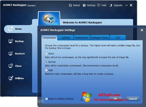 Posnetek zaslona AOMEI Backupper Windows 7