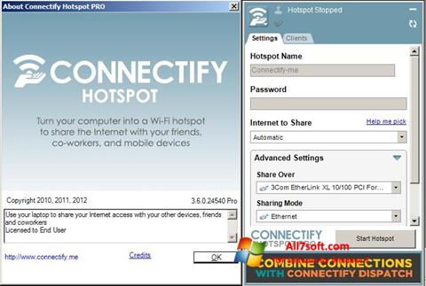 Posnetek zaslona Connectify Hotspot PRO Windows 7