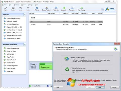 Posnetek zaslona AOMEI Partition Assistant Windows 7