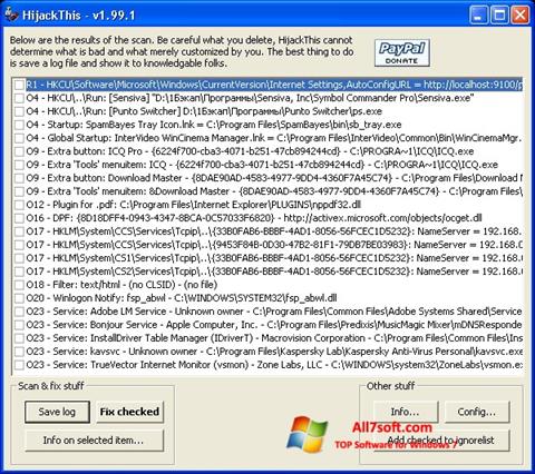 Posnetek zaslona HijackThis Windows 7