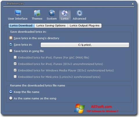 Posnetek zaslona Minilyrics Windows 7