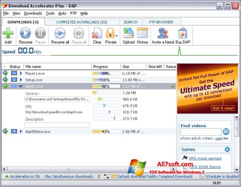 Posnetek zaslona Download Accelerator Plus Windows 7