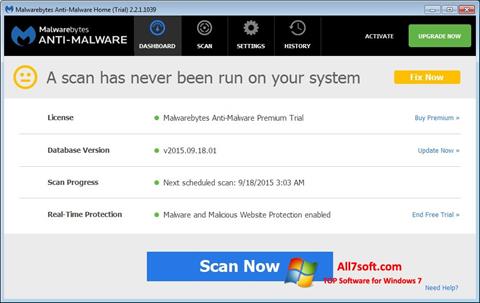 Posnetek zaslona Malwarebytes Anti-Malware Free Windows 7