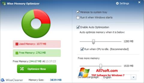 Posnetek zaslona Wise Memory Optimizer Windows 7