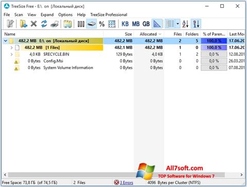 Posnetek zaslona TreeSize Free Windows 7