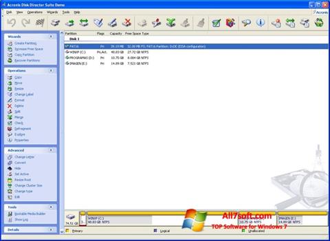 Posnetek zaslona Acronis Disk Director Suite Windows 7