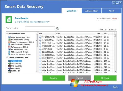 Posnetek zaslona Smart Data Recovery Windows 7