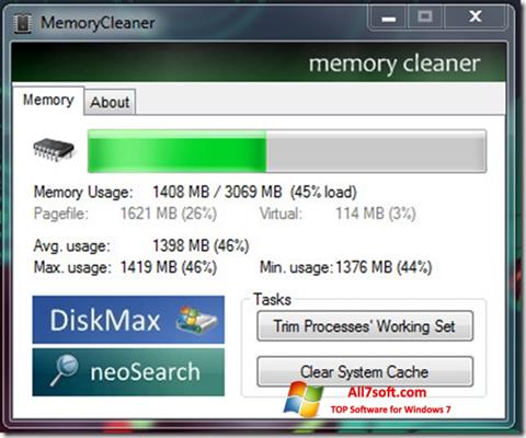 Posnetek zaslona Memory Cleaner Windows 7