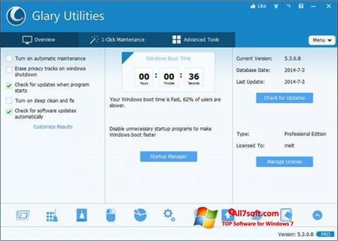 Posnetek zaslona Glary Utilities Pro Windows 7