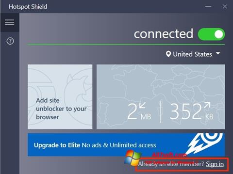 Posnetek zaslona Hotspot Shield Windows 7