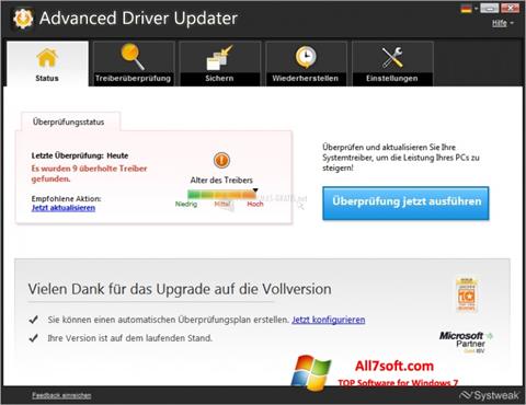 Posnetek zaslona Advanced Driver Updater Windows 7