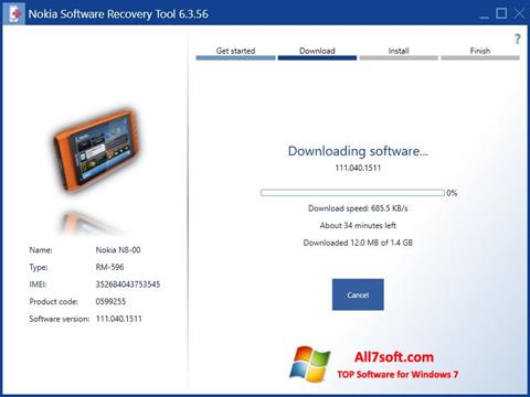 Posnetek zaslona Nokia Software Recovery Tool Windows 7