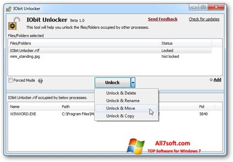 Posnetek zaslona IObit Unlocker Windows 7