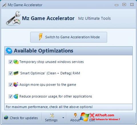 Posnetek zaslona Mz Game Accelerator Windows 7