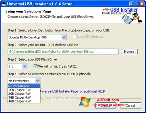 Posnetek zaslona Universal USB Installer Windows 7