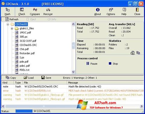 Posnetek zaslona CDCheck Windows 7