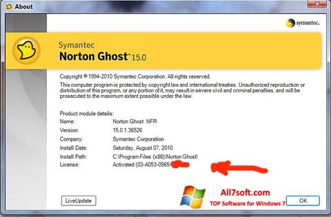 Posnetek zaslona Norton Ghost Windows 7