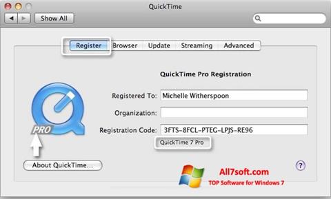 Posnetek zaslona QuickTime Pro Windows 7