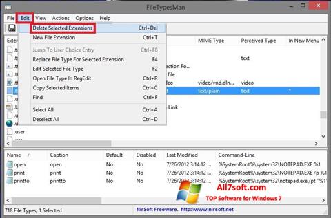 Posnetek zaslona Unassociate File Types Windows 7