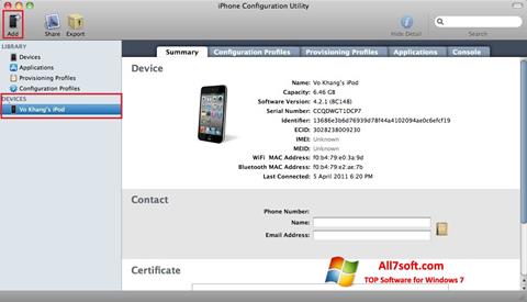 Posnetek zaslona iPhone Configuration Utility Windows 7