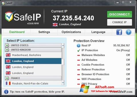 Posnetek zaslona SafeIP Windows 7