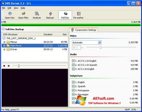 Posnetek zaslona DVD Shrink Windows 7