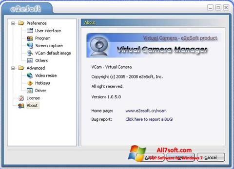 Posnetek zaslona VCam Windows 7