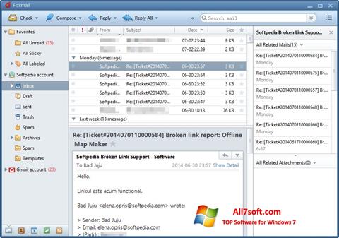 Posnetek zaslona FoxMail Windows 7