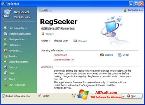 Posnetek zaslona RegSeeker Windows 7