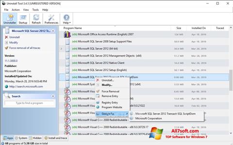 Posnetek zaslona Uninstall Tool Windows 7