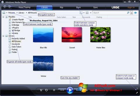 Posnetek zaslona Media Player Windows 7