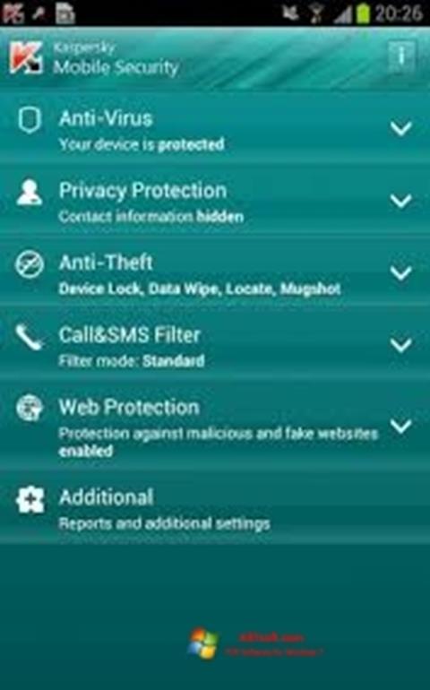 Posnetek zaslona Kaspersky Mobile Security Windows 7