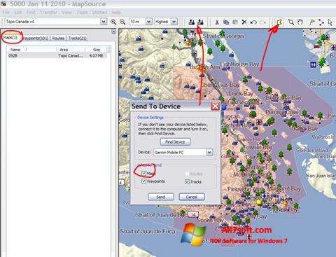 Posnetek zaslona MapSource Windows 7
