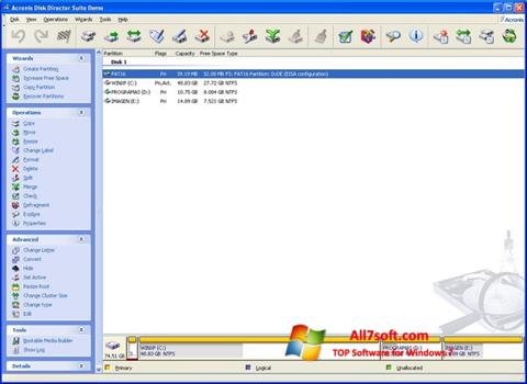 Posnetek zaslona Acronis Partition Magic Windows 7