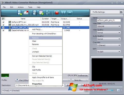 Posnetek zaslona Xilisoft Video Converter Windows 7
