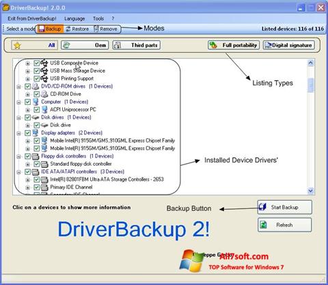 Posnetek zaslona Driver Backup Windows 7